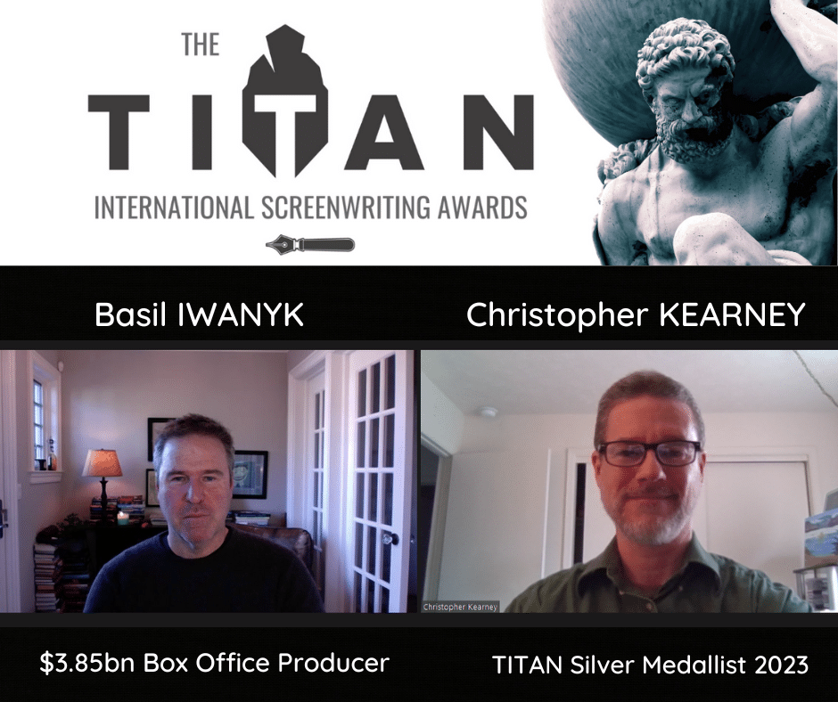 TITAN screenwriting contest winner Basil Iwanyk with Christopher Kearney